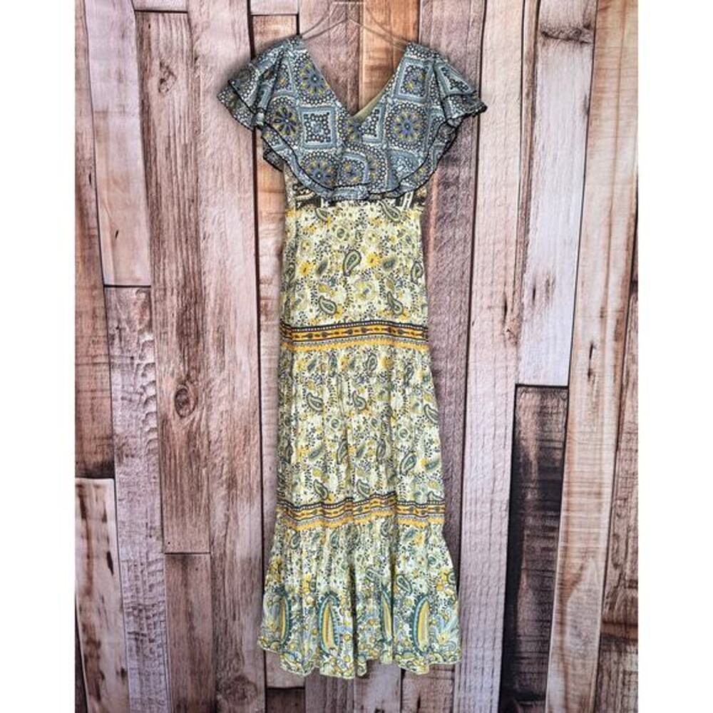 Forever That Girl Dress Paisley Ruffled Maxi Boho‎ XS Cotton Summer Vacation
